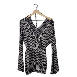 Angie boho geometric floral bell sleeve v-neck romper